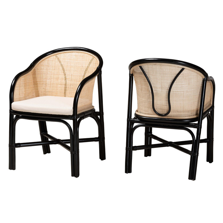 Tiranda Todern Bohemian Rattan 2-Piece Dining Chair Set | White/Natural Brown/Black