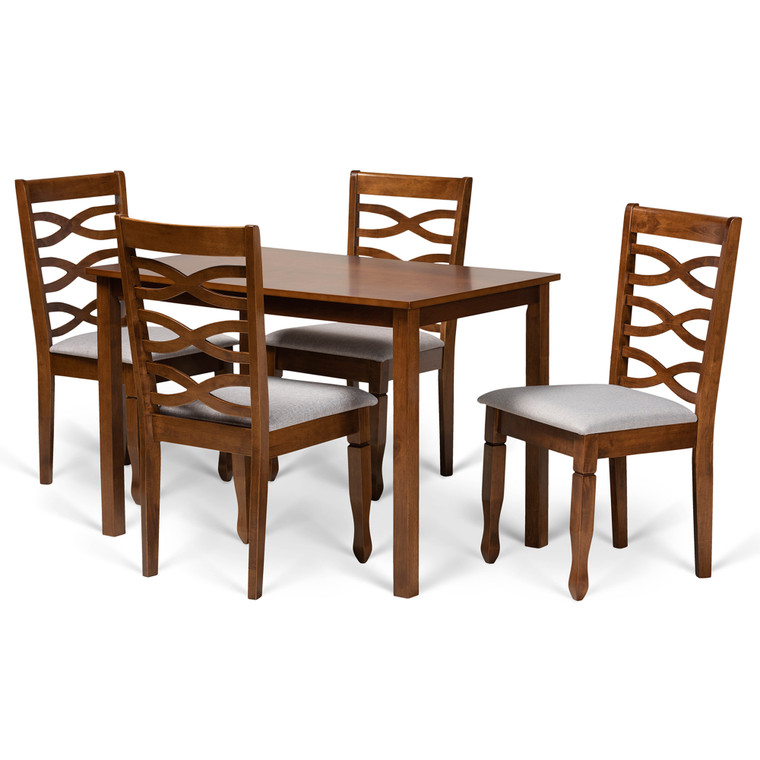 Tirna Todern and Contemporary Fabric Upholstered 5-Piece Dining Set | Grey/walnut brown