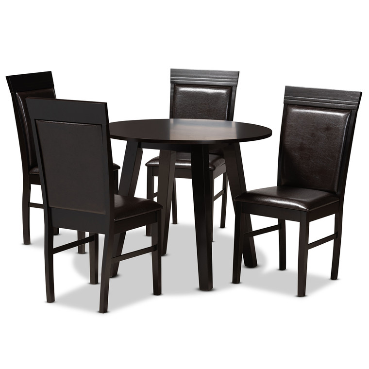 Tiya Todern and Contemporary Faux Leather Upholstered 5-Piece Dining Set | Stellan Brown