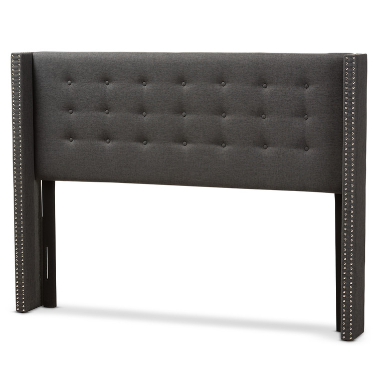 Lucas Modern And Contemporary Fabric Button-Tufted Nail head Winged Headboard