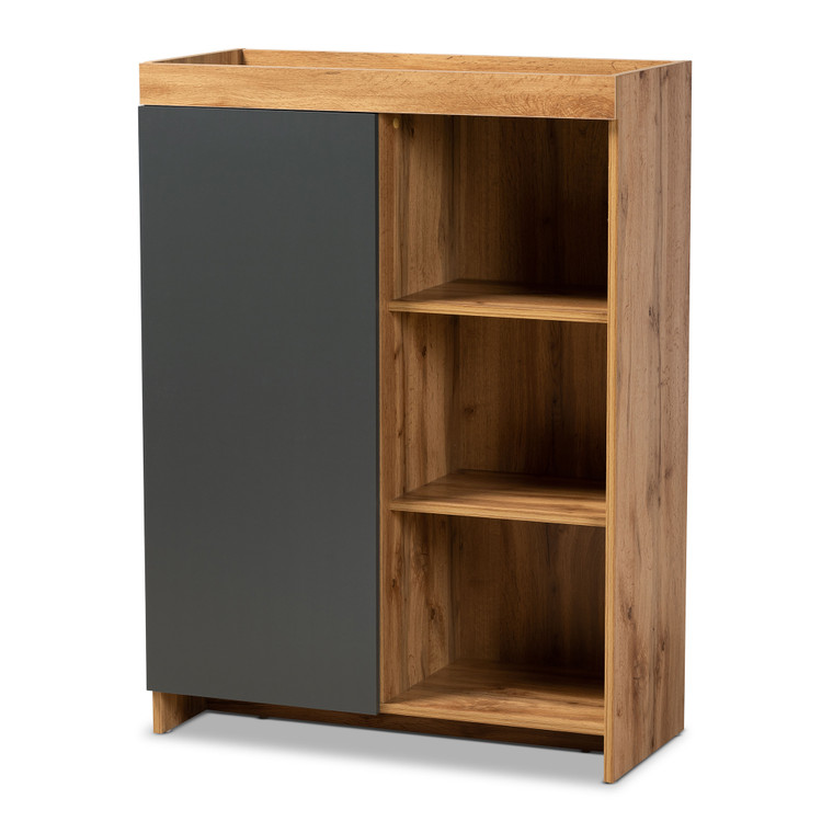 Warrick Todern and Contemporary Two-Tone Grey Shoe Cabinet | Grey/Oak Brown