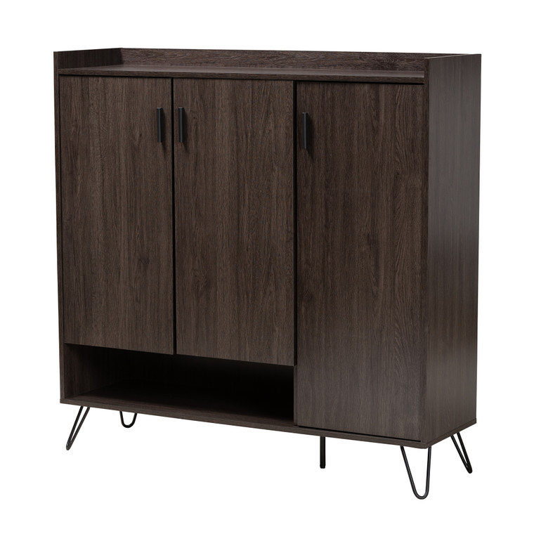 Aurion Modern and Contemporary 3-Door Shoe Cabinet | Stellan Brown/Black