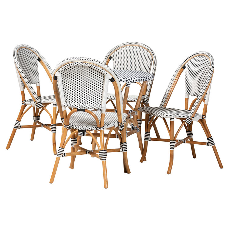 Ulises Classic French Rattan 5-Piece Indoor and Outdoor Bistro Set | Black/White/Brown