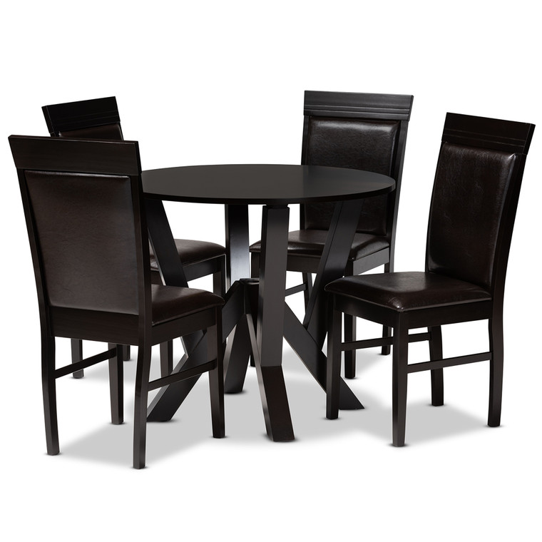 Nala Todern and Contemporary Faux Leather Upholstered 5-Piece Dining Set | Stellan Brown/Nivan Brown