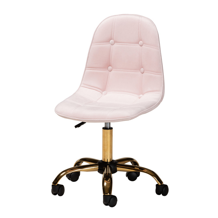 Kavi Contemporary Glam and Luxe Blush Velvet Fabric Swivel Office chair | Blush Pink/Gold