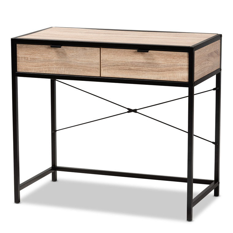Ryder Modern Industrial Natural 2-Drawer Desk | Natural Brown/Black