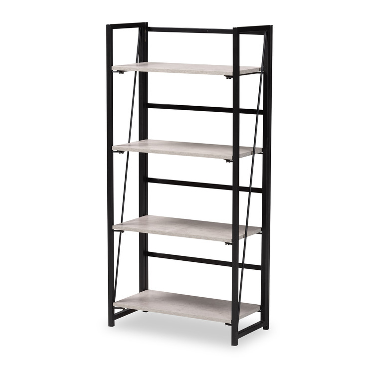 Dalila Todern Industrial Light Wood 4-Tier Display Shelf | Light Grey/Black