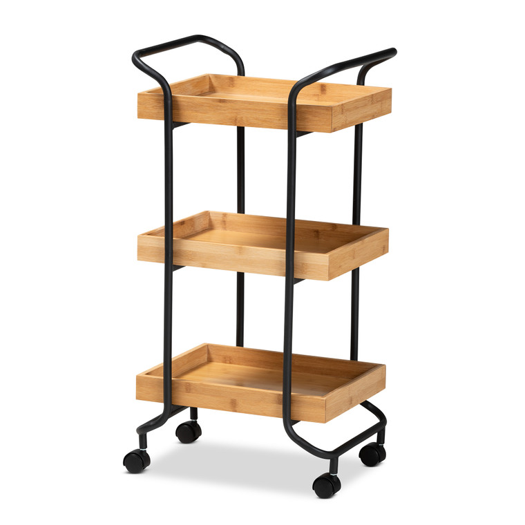 Jarrow Todern and Contemporary 3-Tier Mobile Kitchen Cart | Oak Brown/Black