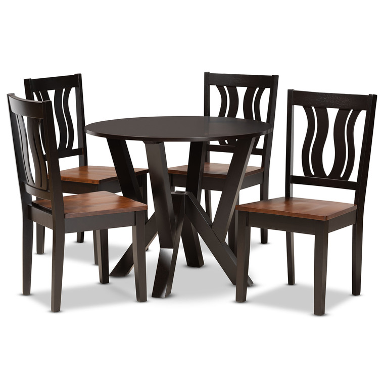 Noelia Todern and Contemporary Transitional Two-Tone 5-Piece Dining Set | Stellan Brown/Walnut Brown