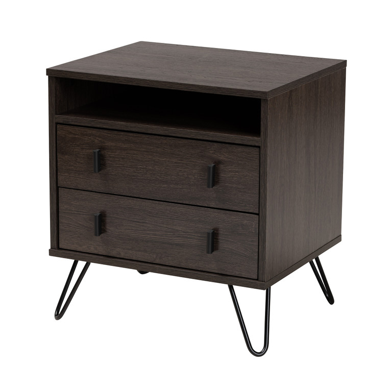 Max Modern and Contemporary 2-Drawer Nightstand | Stellan Brown/Black
