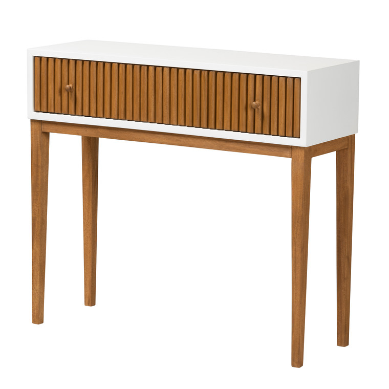 Dilena Mid-Century Modern Two-Tone Natural and Bayur Wood 1-Drawer Console Table | Natural Brown/White