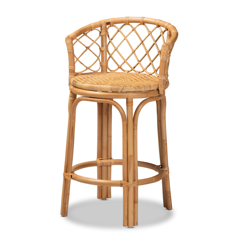 Charda Modern Bohemian Rattan Counter Stool | Natural Brown