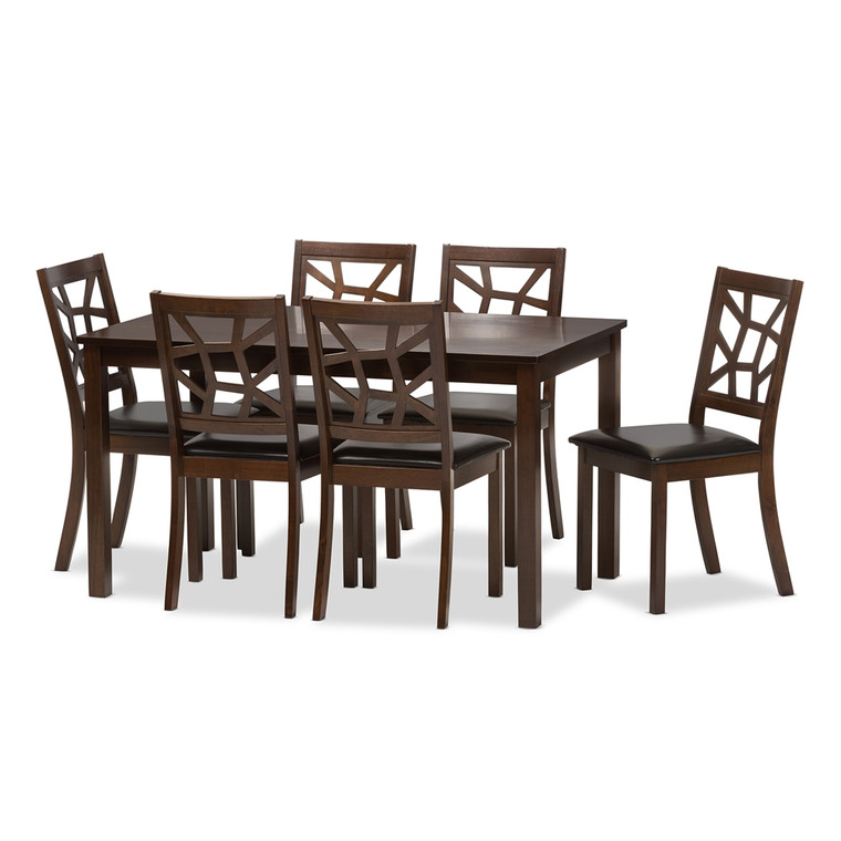 Tozaika Wood and Leather Contemporary 7-Piece Dining Set | Black