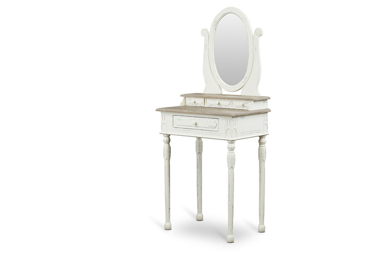 Blakely Traditional French Accent Dressing Table with Mirror | White/Light Brown