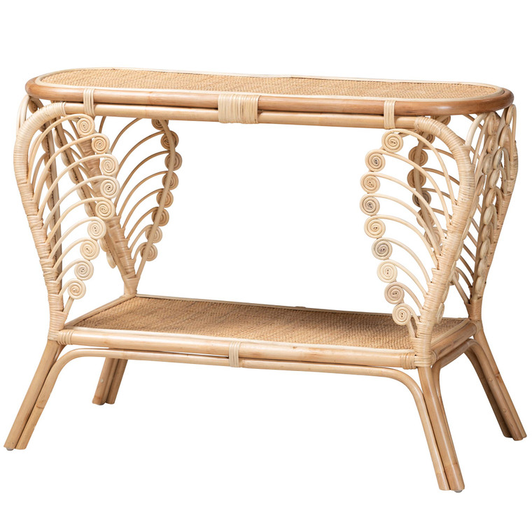 Elmore Todern Bohemian Rattan 2-Tier Console Table | Natural Brown