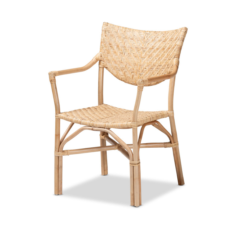 Daman Modern Bohemian Finished Rattan Dining Chair | Natural Brown