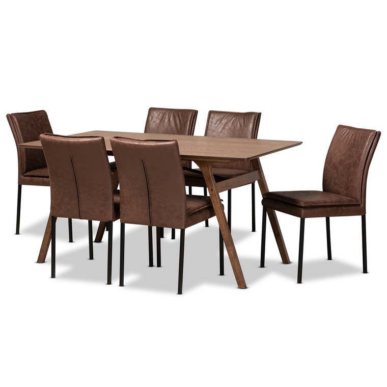 Zayden Todern and Contemporary Distressed Fabric Upholstered and with 7-Piece Dining Set | Brown/Black/Walnut Brown