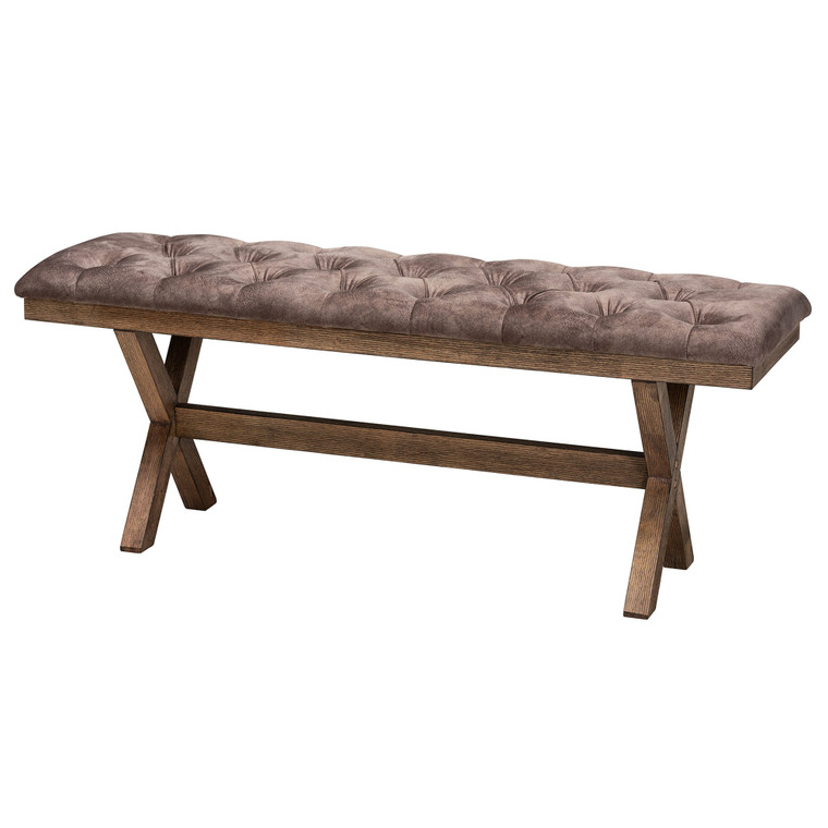 Jacintha Todern Farmhouse Chocolate Velvet Fabric and Rustic Bench | Brown/Rustic Brown