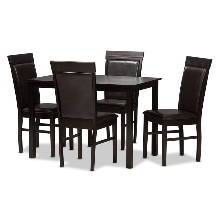 Aeth Todern and Contemporary Faux Leather Upholstered 5-Piece Dining Set | Stellan Brown