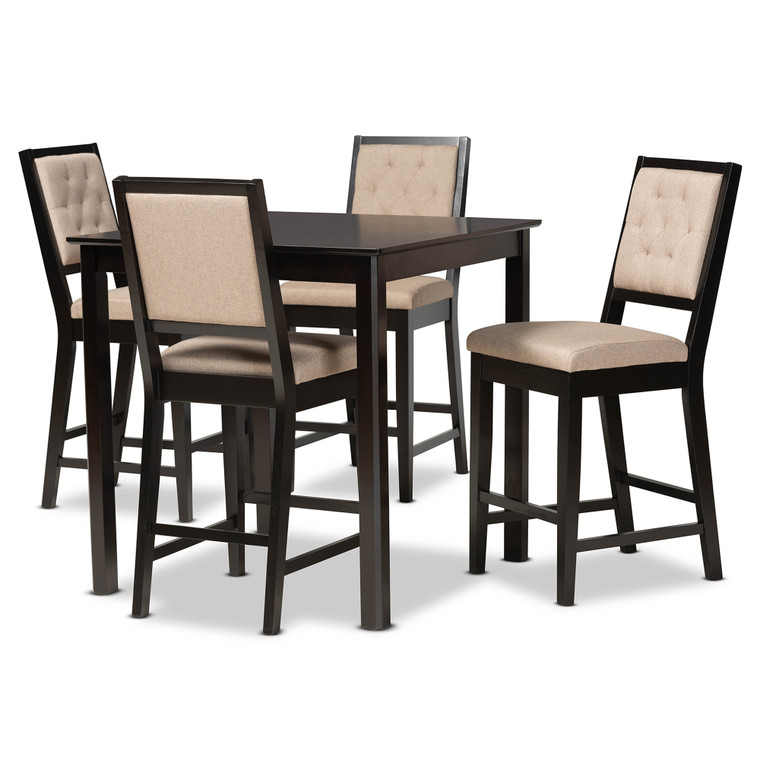 Deonig Modern and Contemporary Fabric Upholstered 5-Piece Pub Set | Sand/Stellan Brown