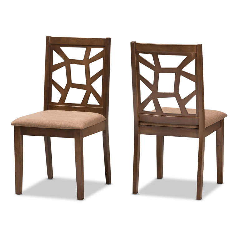 Leneabi Tid-Century Light Fabric Upholstered and Finished Dining Chair | Set of 2 | Light Brown/"Walnut" Brown