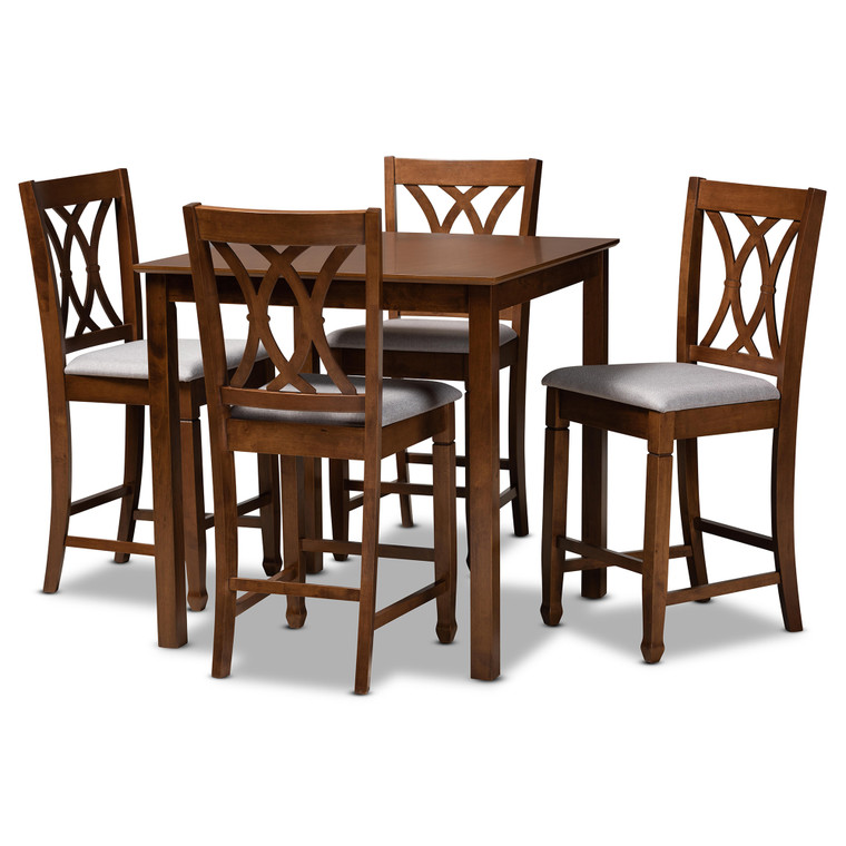 Eunare Todern and Contemporary Fabric Upholstered Finished 5-Piece Wood Pub Set | Grey/Walnut