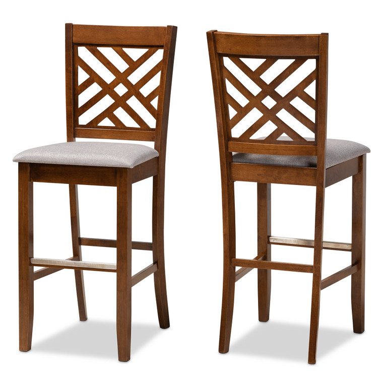 Brody Todern and Contemporary Fabric Upholstered 2-Piece Bar Stool Set | Grey/Walnut