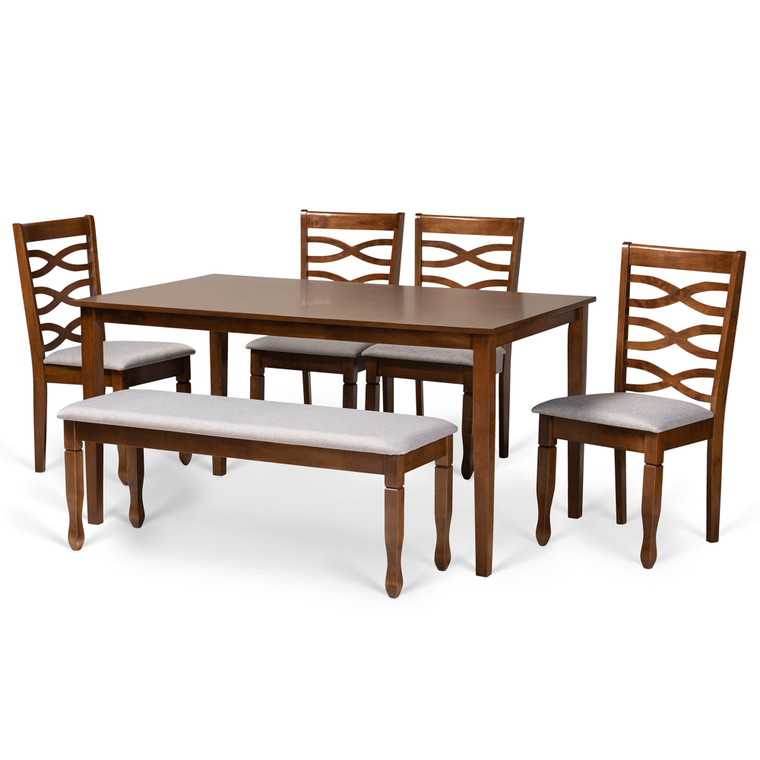 Grays Modern and Contemporary Fabric Upholstered 6-Piece Dining Set | Grey/walnut brown