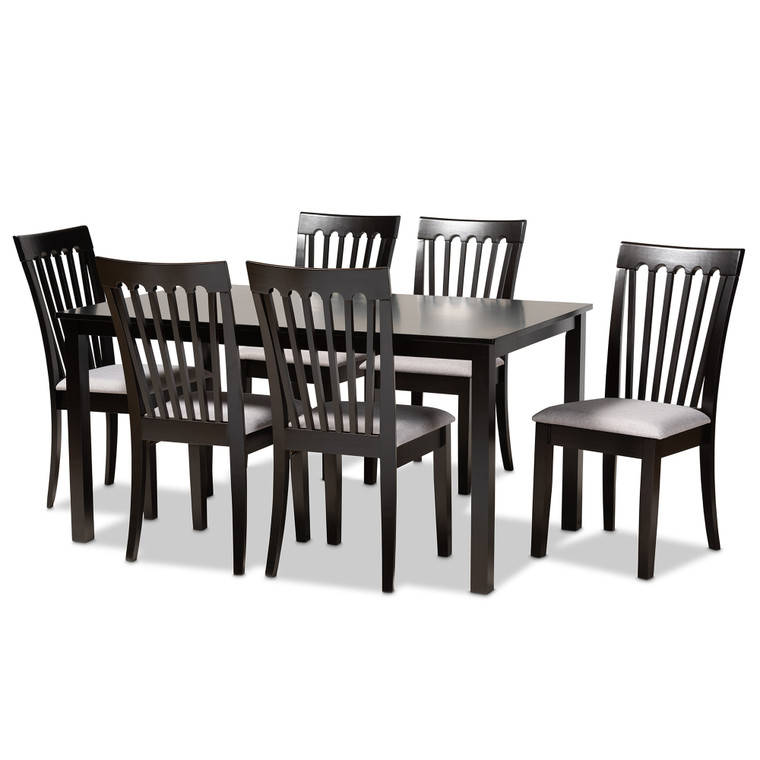 Tinette Todern and Contemporary Fabric Upholstered and 7-Piece Dining Set | Grey/Nivan Brown