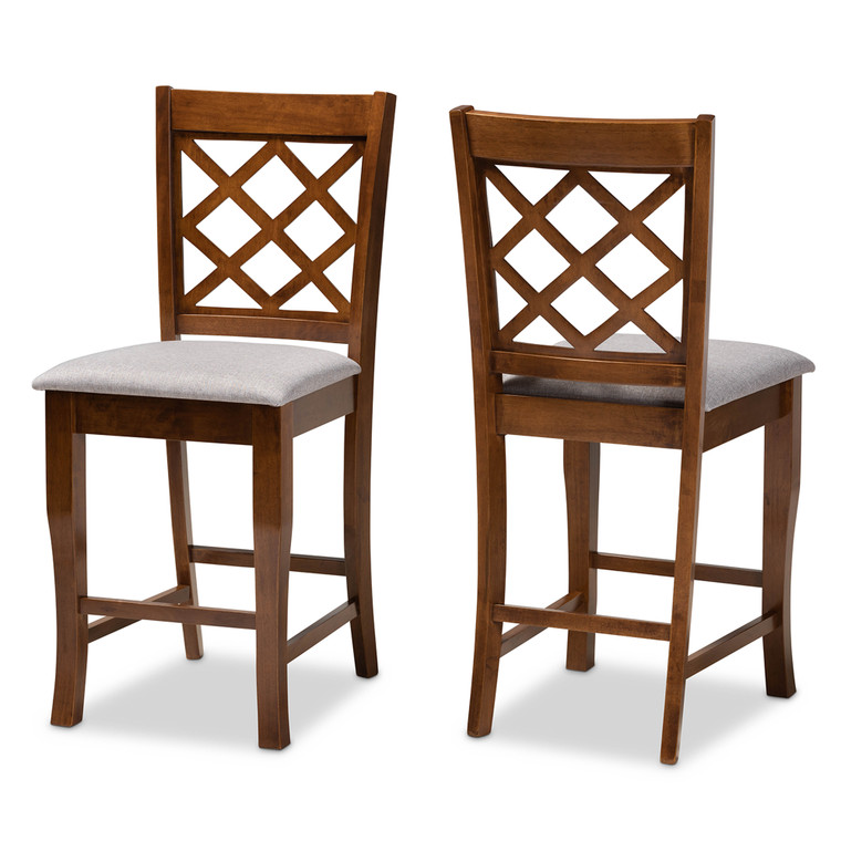 Arin Todern and Contemporary Fabric Upholstered 2-Piece Counter Height Pub Chair Set | Grey/Walnut