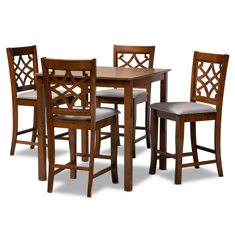 Nisara Todern and Contemporary Fabric Upholstered 5-Piece Pub Set | Grey/Walnut Brown