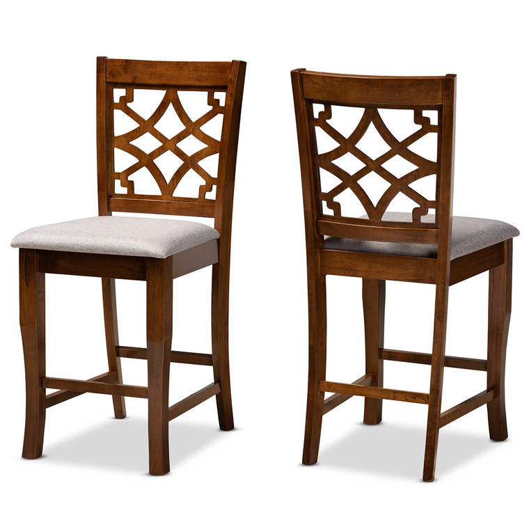 Nisara Todern and Contemporary Fabric Upholstered 2-Piece Counter Stool Set | Grey/Walnut Brown