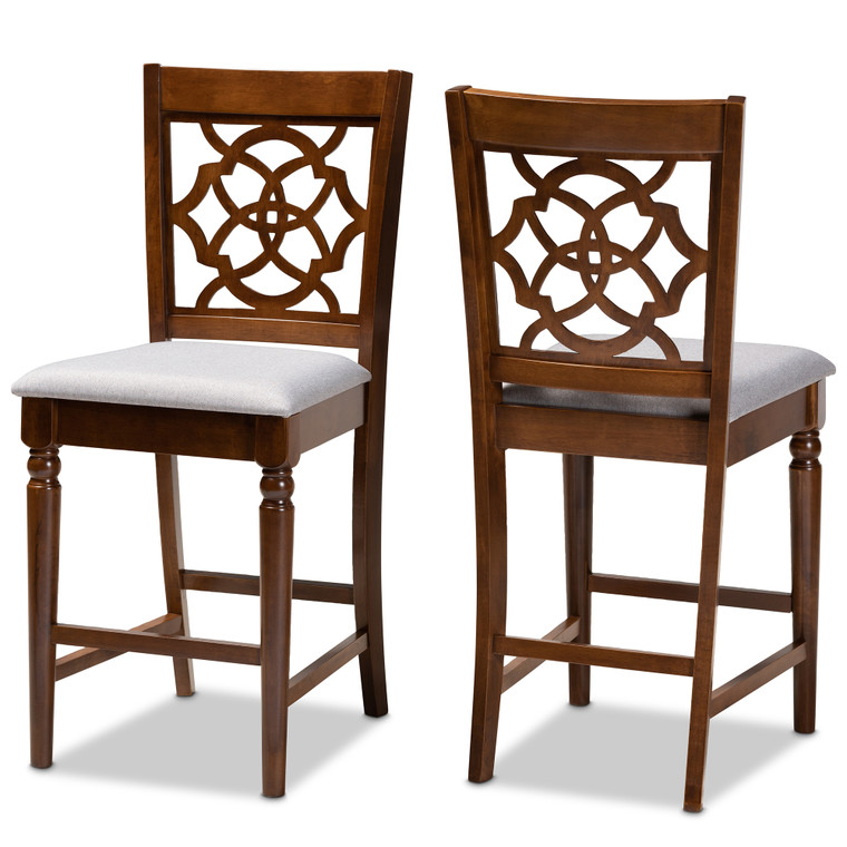 Scarlo Todern and Contemporary Fabric Upholstered 2-Piece Counter Height Pub Chair Set | Grey/Walnut Brown