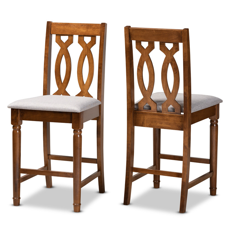 Noele Todern and Contemporary Fabric Upholstered 2-Piece Counter Stool Set | Grey/Walnut Brown
