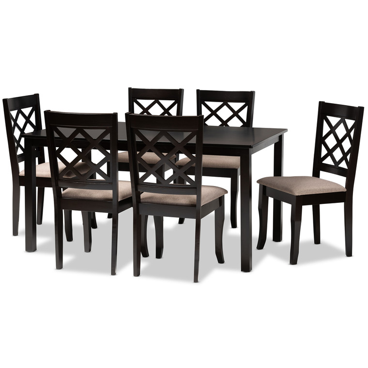 Nerve Todern and Contemporary Fabric Upholstered Finished 7-Piece Wood Dining Set | Sand/Stellan Brown