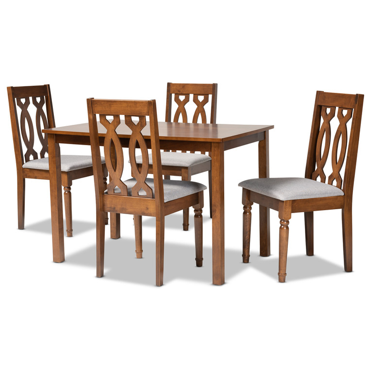Chere Todern and Contemporary Fabric Upholstered and Finished 5-Piece Wood Dining Set | Grey/Walnut Brown