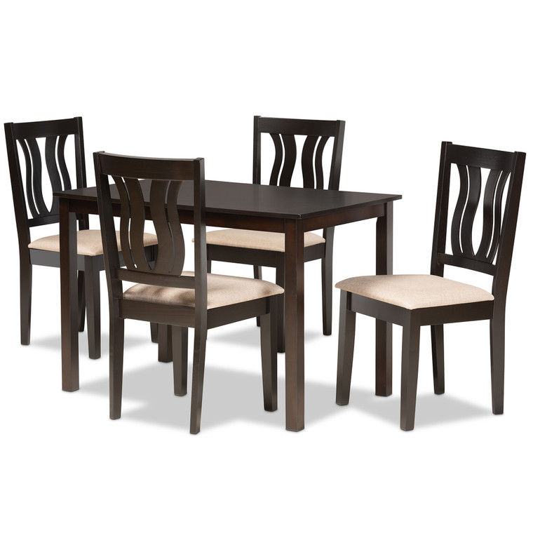 Noah Todern and Contemporary Fabric Upholstered 5-Piece Dining Set | Sand/Stellan Brown