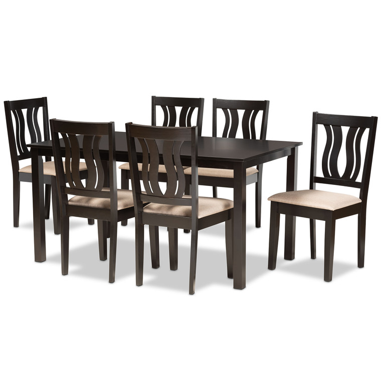 Noah Todern and Contemporary Fabric Upholstered 7-Piece Dining Set | Sand/Stellan Brown