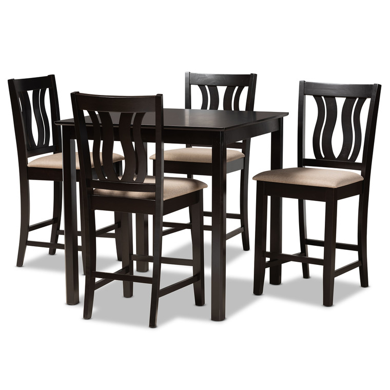 Noah Todern and Contemporary Transitional Fabric Upholstered 5-Piece Pub Set | Sand/Stellan Brown