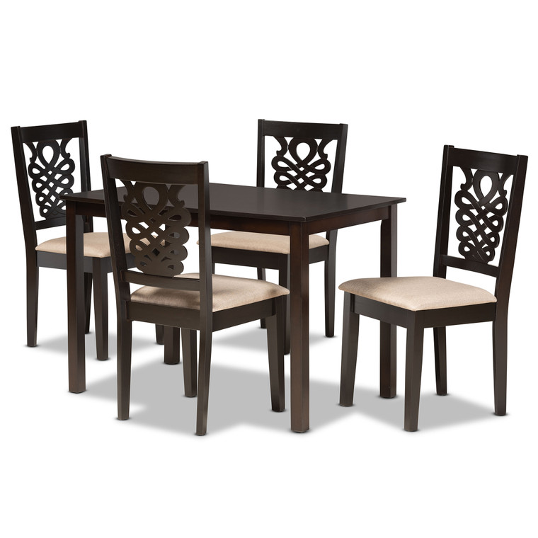 Vaisger Todern and Contemporary Fabric Upholstered 5-Piece Dining Set | Sand/Stellan Brown