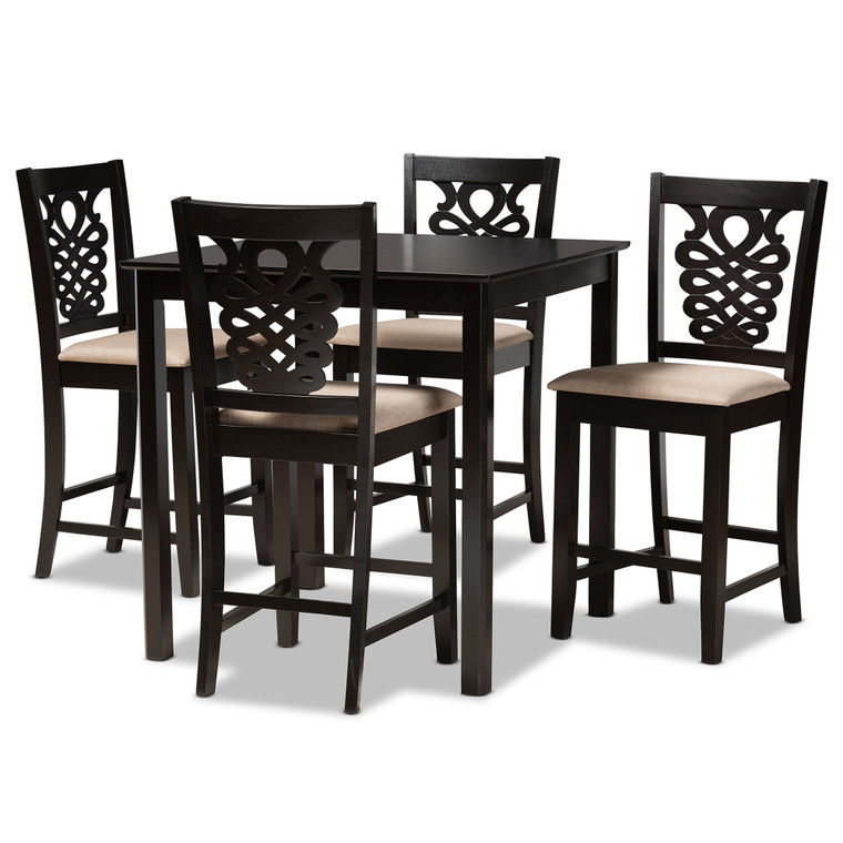 Vaisger Todern and Contemporary Transitional Fabric Upholstered 5-Piece Pub Set | Sand/Stellan Brown