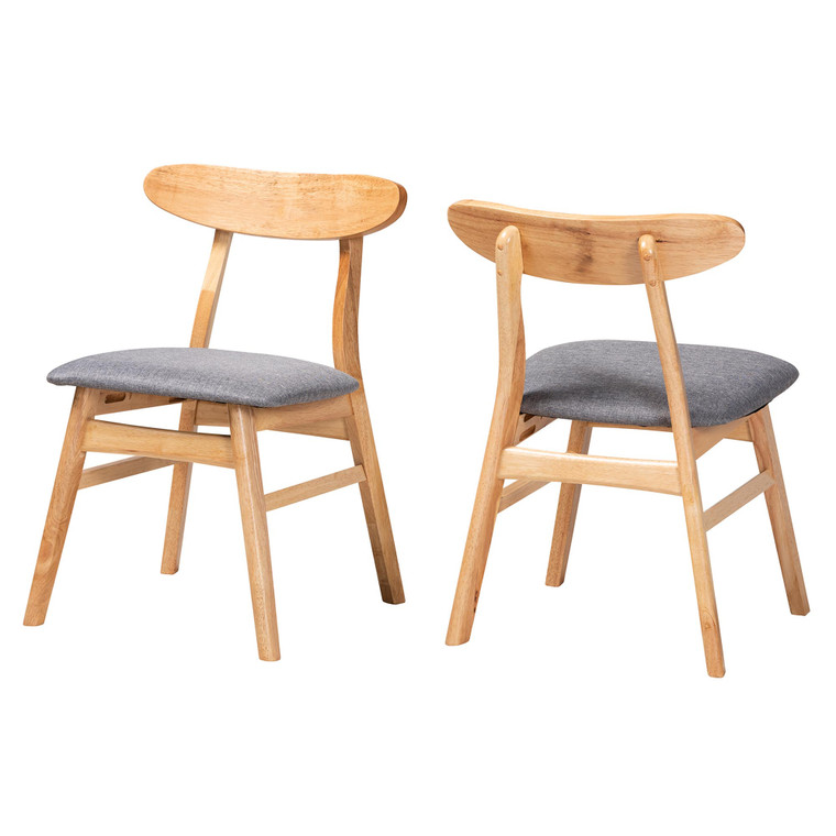 Alyanu Tid-Century Fabric 2-Piece Dining Chair Set | Grey/Natural Brown
