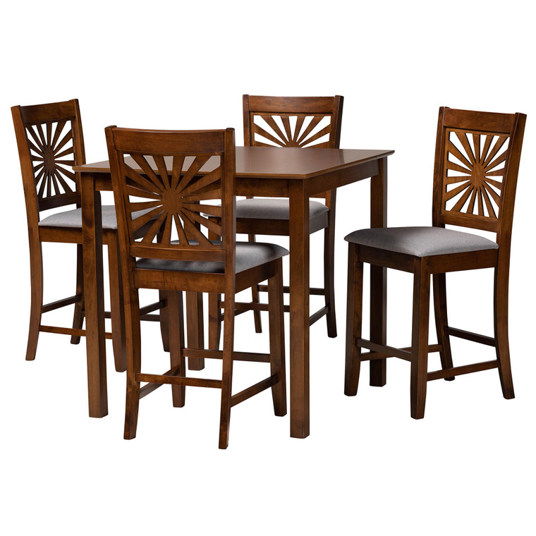 Olympis Modern Fabric 5-Piece Pub Set | Grey/Walnut Brown