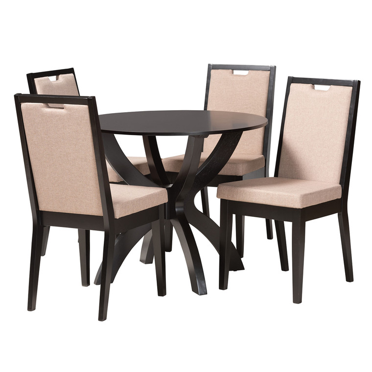 Karim Modern Fabric 5-Piece Dining Set | Beige/Stellan Brown