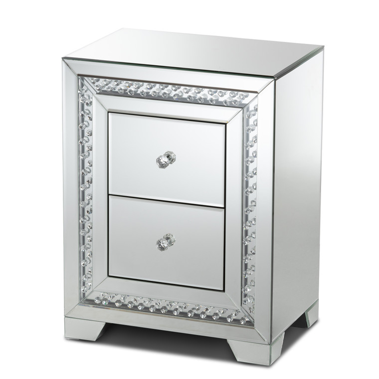 Tina Todern and Contemporary Hollywood Regency Glamour Style Mirrored 2-Drawer End Table | Silver