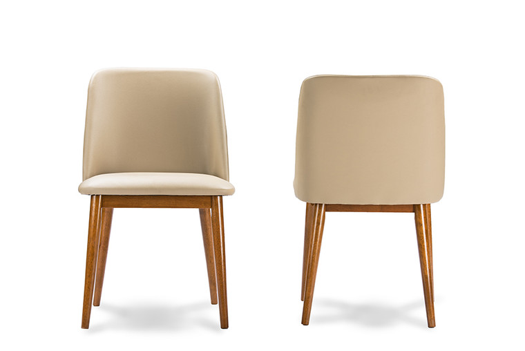 Jule Mid-Century "Walnut" Light Brown/Beige Faux Leather Dining Chair | Set of 2 | Walnut Light Brown/Beige