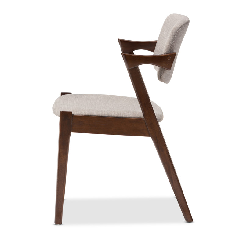 Zadriel Tid-Century Fabric Upholstered Dining Armchair | Light Grey/Walnut Brown