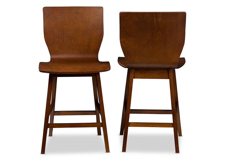 Eulalie Mid-century Todern Scandinavian Style Walnut Bent Wood Counter Stool | Set of 2 | "Walnut" Stellan Brown