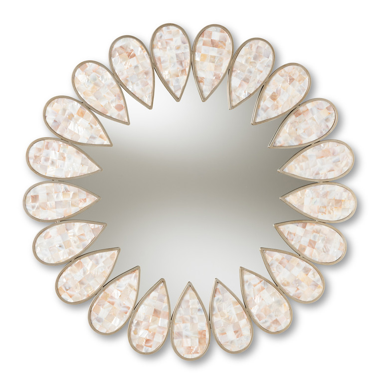 Itavas Todern and Contemporary Round Shell Petal Accent Wall Mirror | Antique Silver