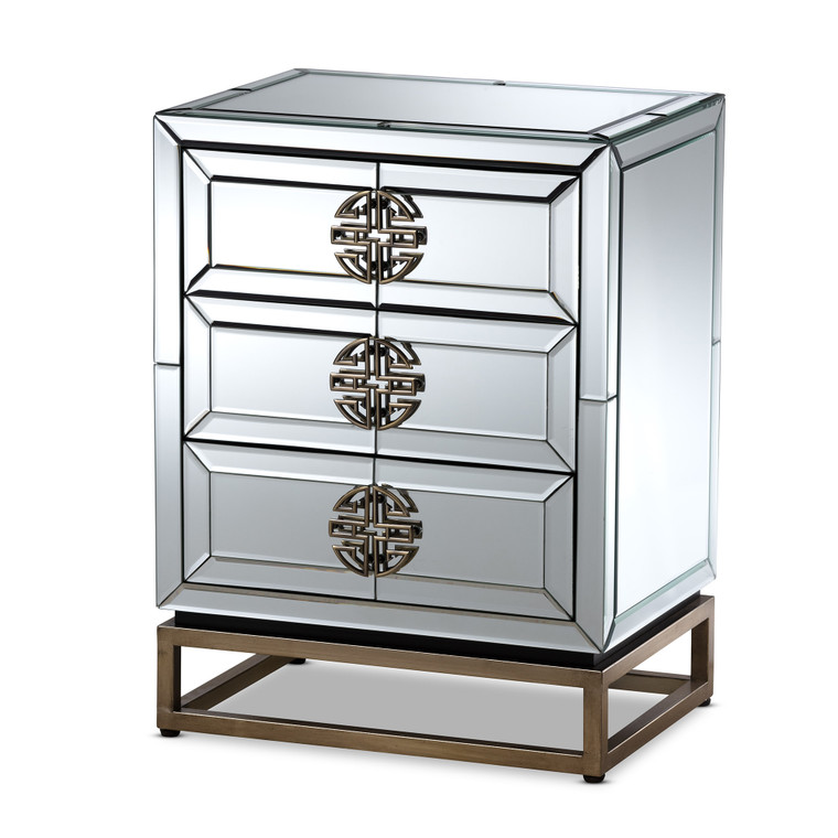 Kenla Contemporary Glam and Luxe Mirrored and Antique Bronze Finished End Table | Mirrored/Sliver